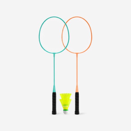 ADULT LEISURE BADMINTON RACKET SET Discover set BR100 Ad Turquoise Orange